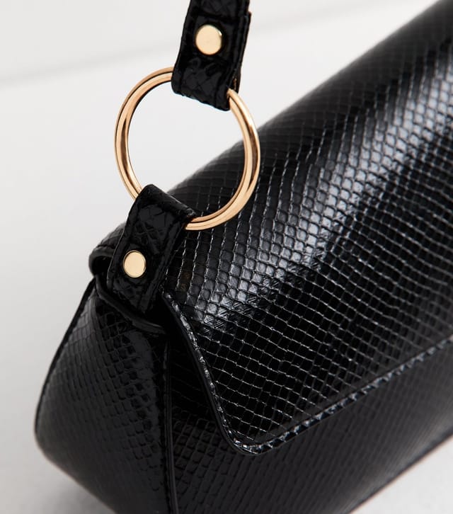 New Look Black Textured Faux Leather Asymmetric Shoulder Bag Vegan New Look - 3