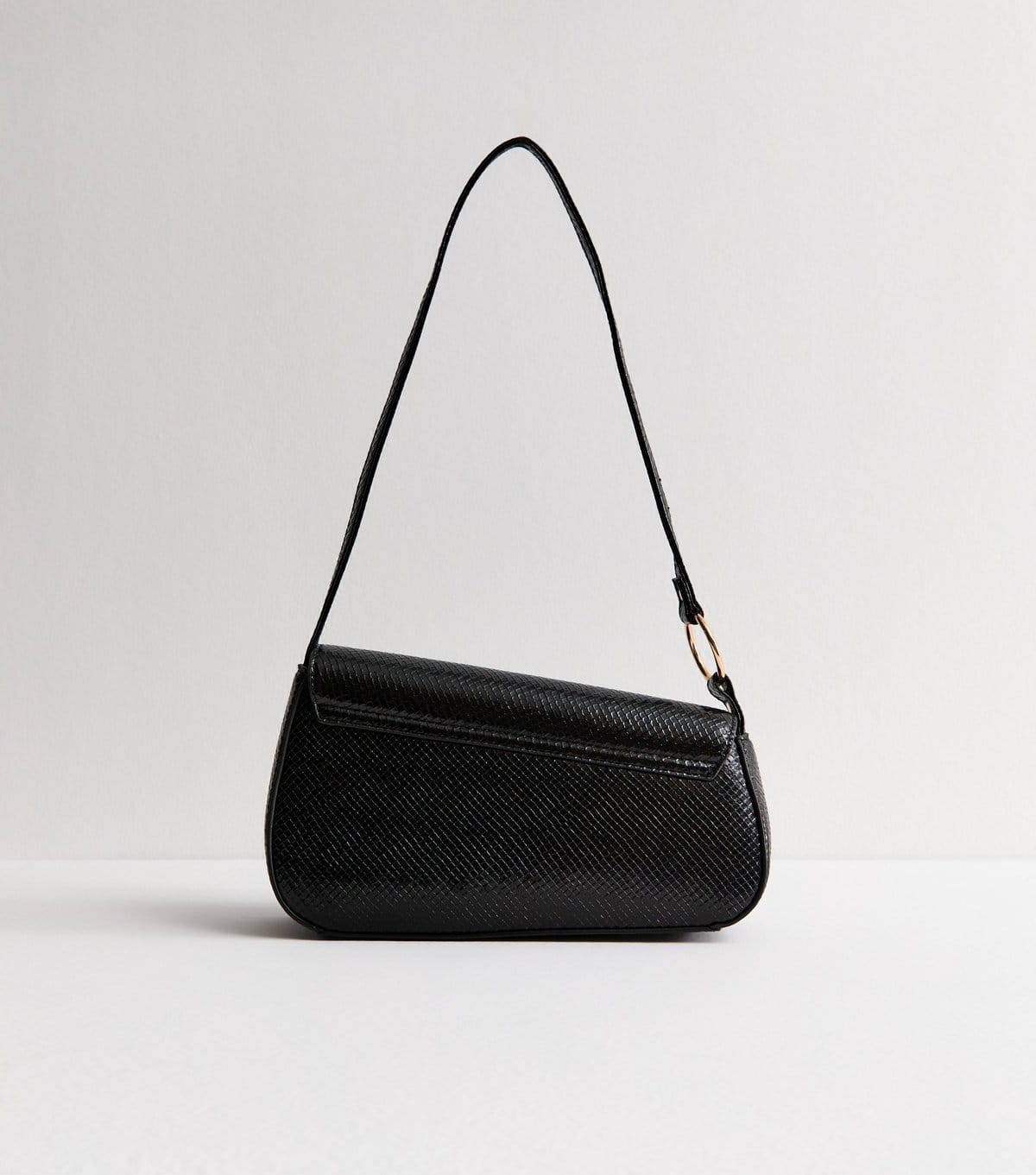 New Look Black Textured Faux Leather Asymmetric Shoulder Bag Vegan New Look - 4
