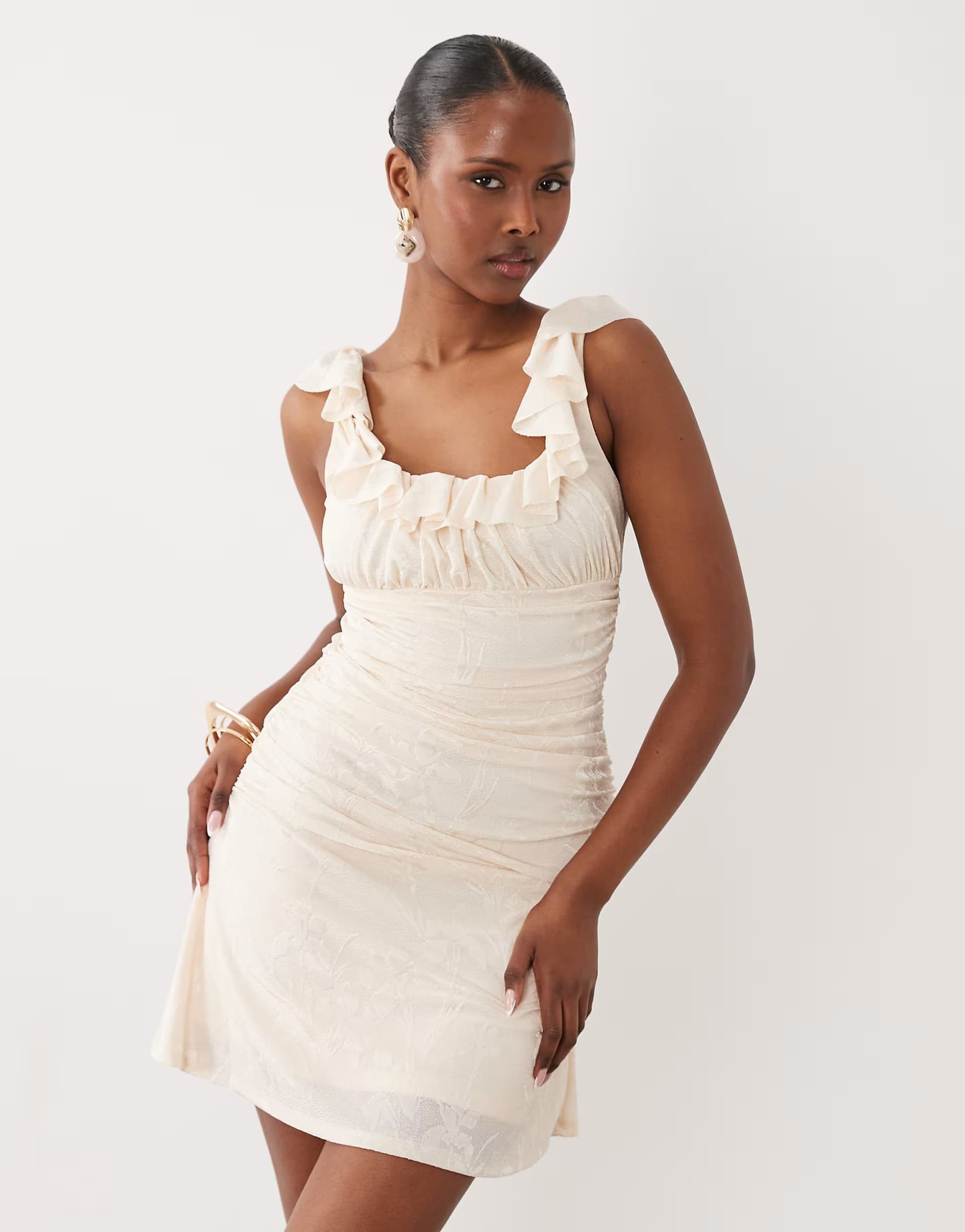 ASOS ASOS DESIGN square neck devore mini dress with lace up back in cream