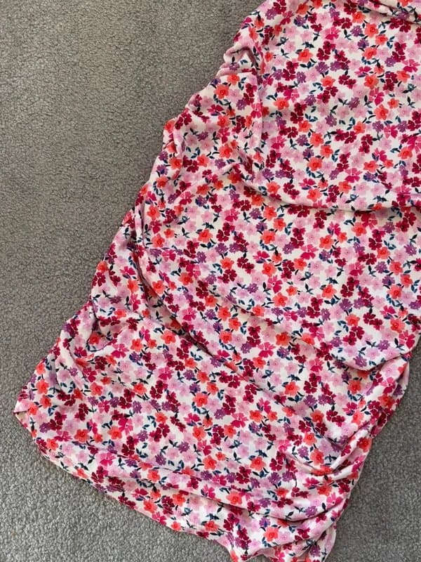 Bershka Bershka Pink Floral Ruched Mini Dress Size S Summer Bodycon