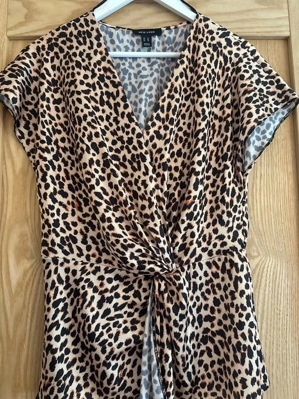 New Look Leopard Print Satin V-Neck Top