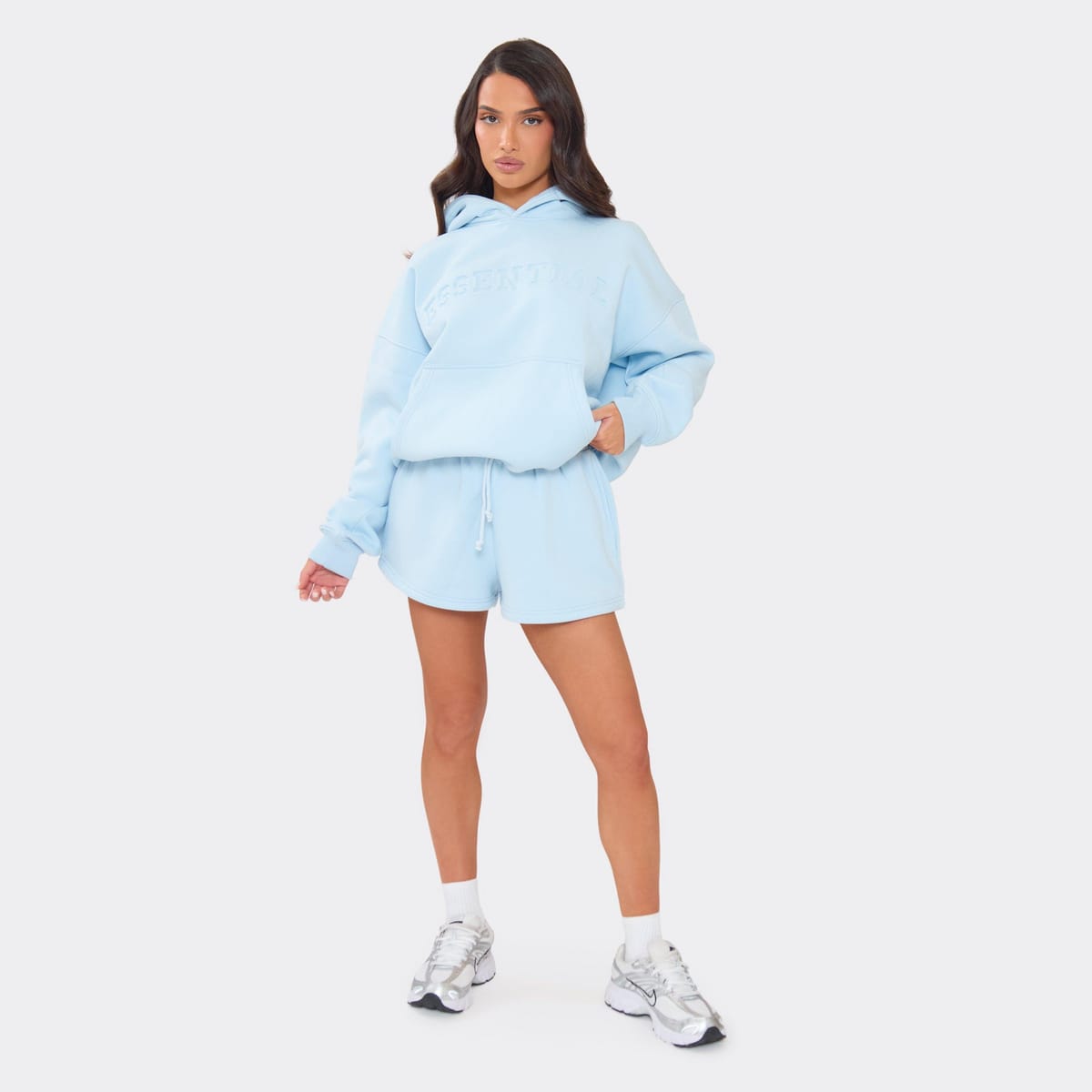 EGO Drawstring Waist Pocket Detail Sweat Shorts In Blue, Women's Size UK 6 - 1