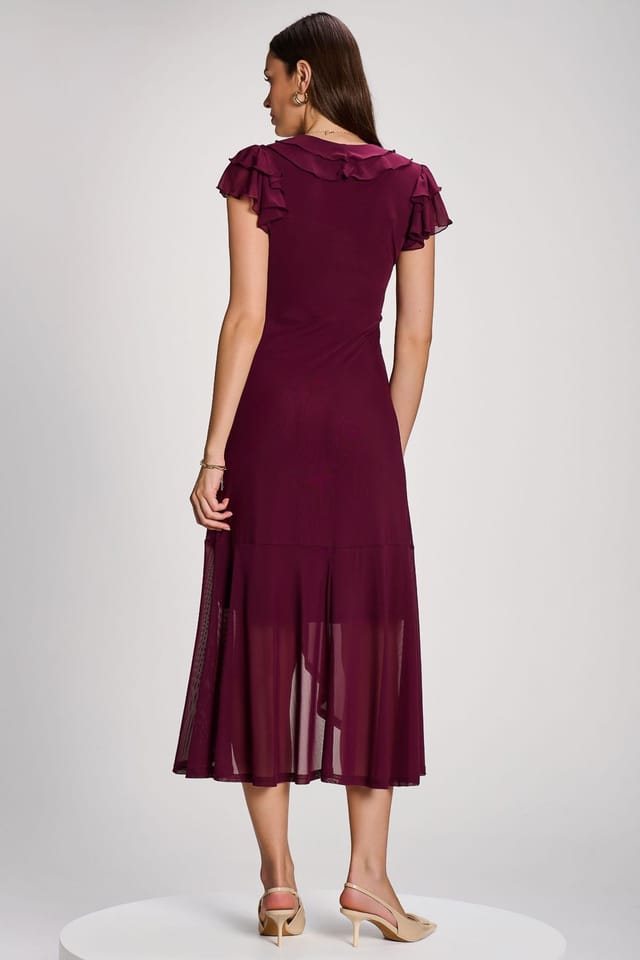 Jolie Moi Jolie Moi Women's Ruffled Mesh Maxi Dress in Purple - 2
