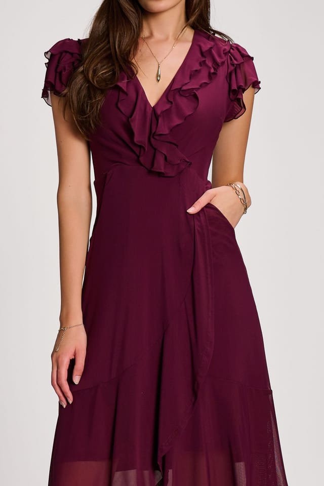 Jolie Moi Jolie Moi Women's Ruffled Mesh Maxi Dress in Purple - 3