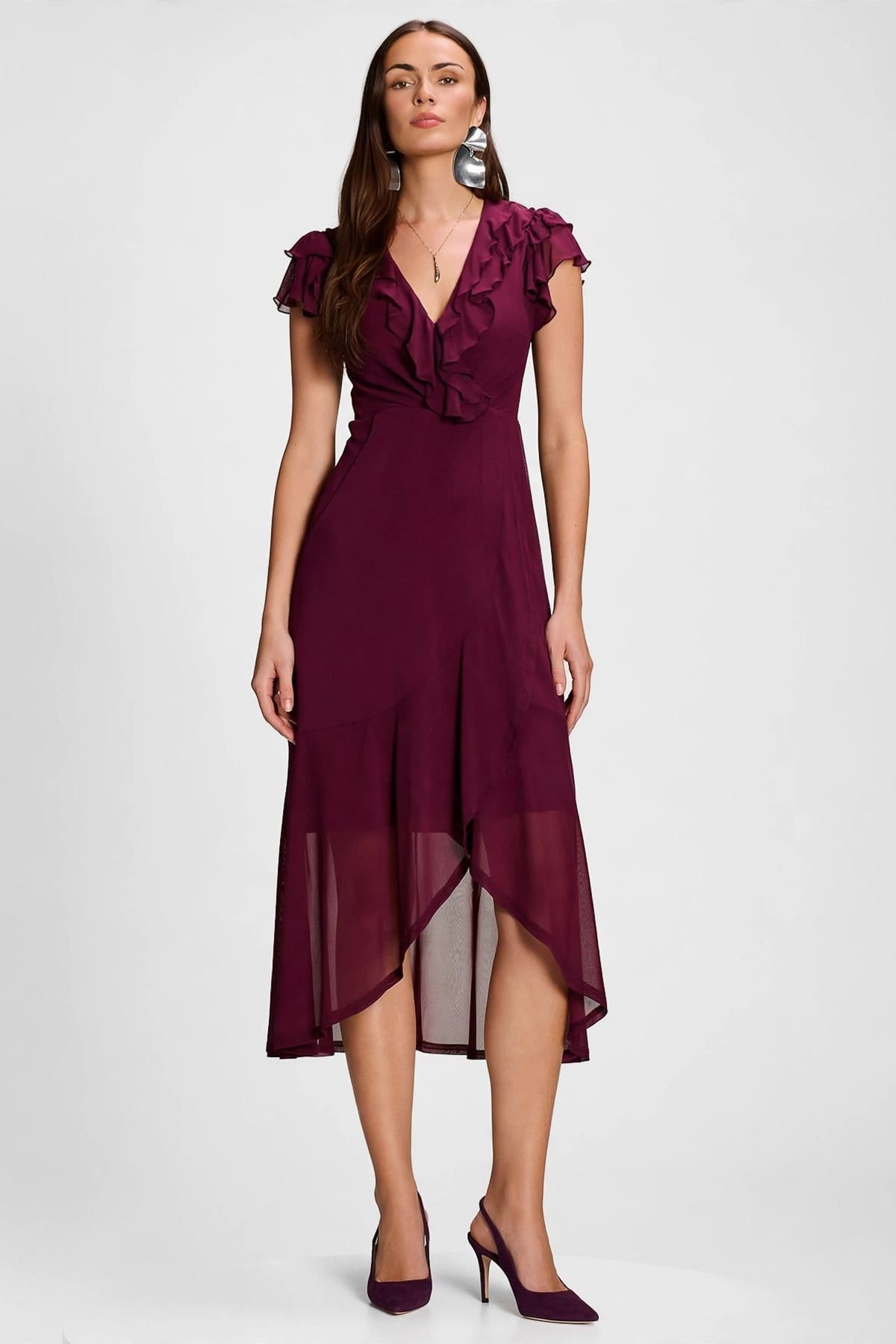 Jolie Moi Jolie Moi Women's Ruffled Mesh Maxi Dress in Purple - 4