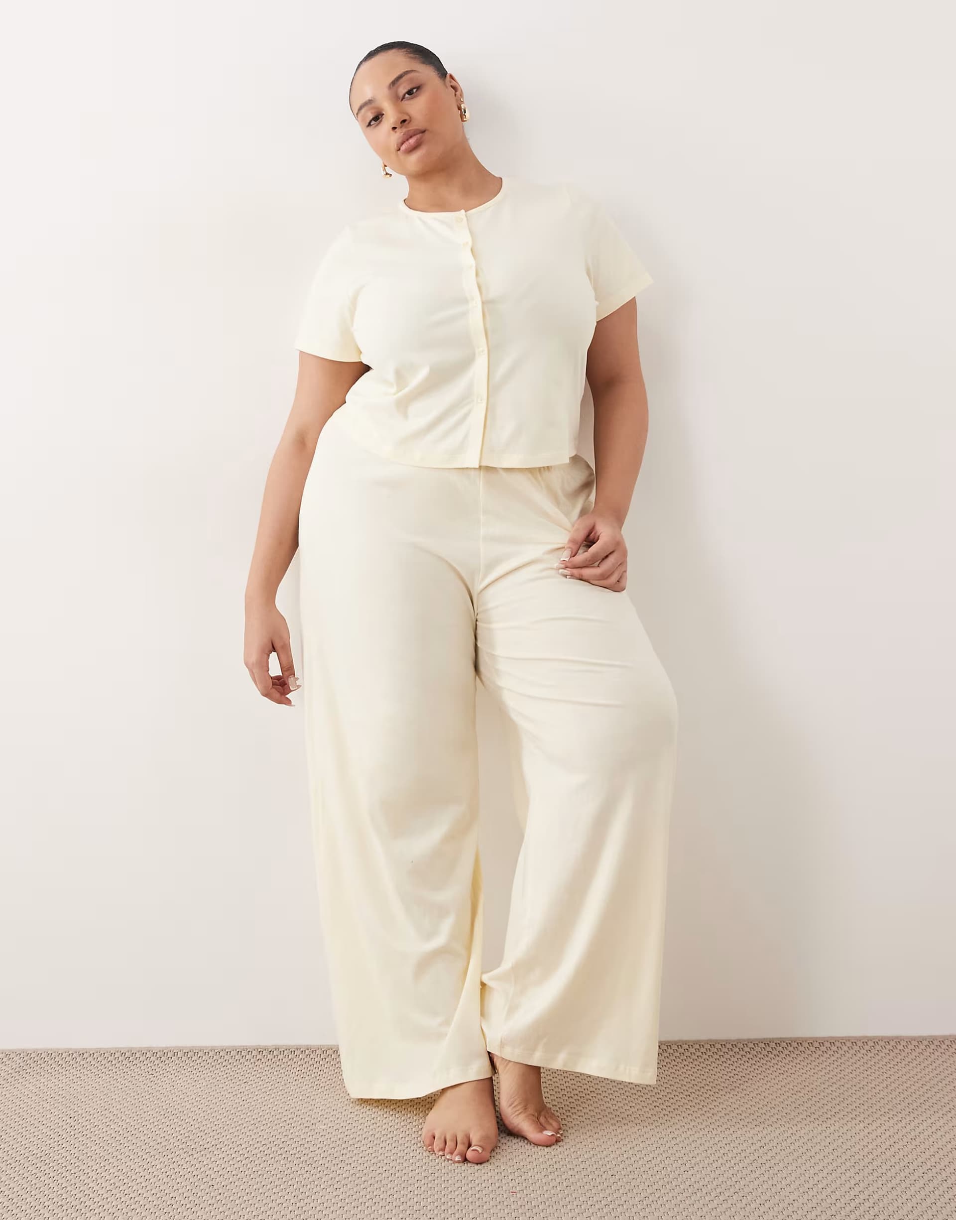 ASOS ASOS DESIGN Curve mix & match cotton pyjama trouser in buttermilk