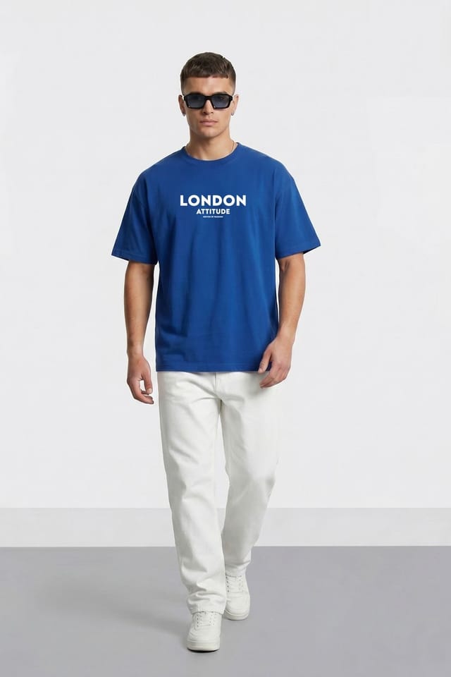 LONDON ATTITUDE LONDON ATTITUDE Men's Original Creators Oversized Heavyweight Streetwear Graphic T-Shirt in Royal - 2