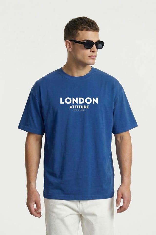 LONDON ATTITUDE LONDON ATTITUDE Men's Original Creators Oversized Heavyweight Streetwear Graphic T-Shirt in Royal - 3