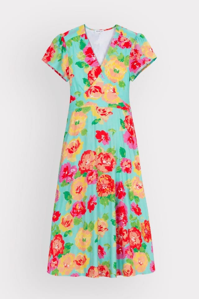Kettlewell Kettlewell Women's Floral Print Tie Back Midi Dress in Aqua - 2