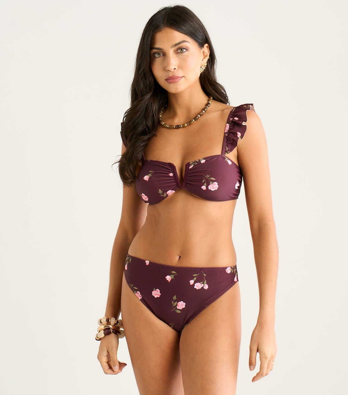 Gini London Women's Brown Floral Print Bikini Bottoms Gini London New Look