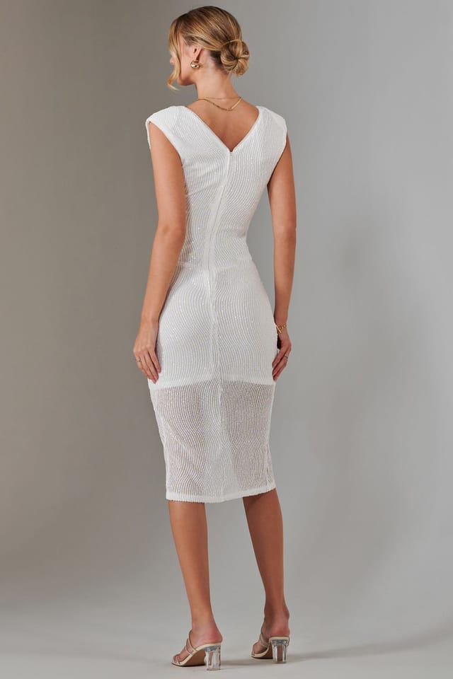 Jolie Moi Jolie Moi Women's Aisla Ruched Sequin Bodycon Dress in White - 2