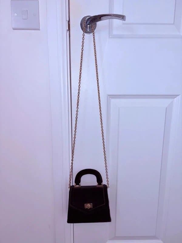 New Look Velvet Black Mini Bag with Detachable Cross Body Chain