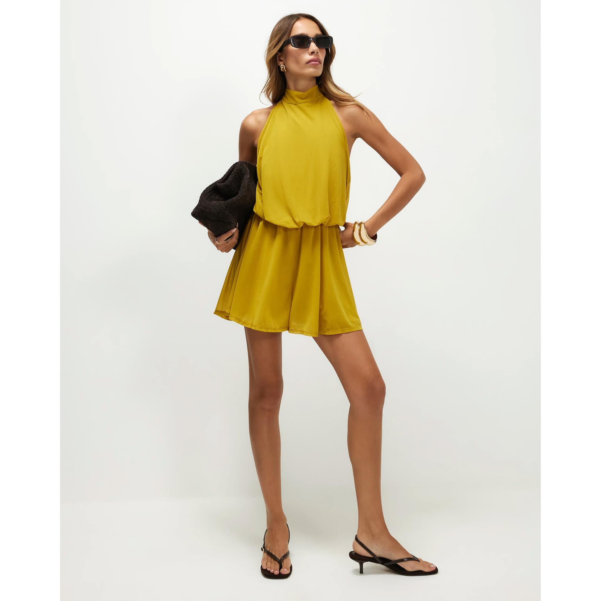 River Island River Island Womens Yellow Halter Neck Drape Playsuit