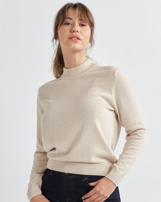 Alse Studio Alse Studio Women's Premium Quality 100% Cotton Turtle Neck Long Sleeve Jumper in Stone - 2