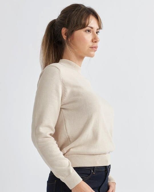 Alse Studio Alse Studio Women's Premium Quality 100% Cotton Turtle Neck Long Sleeve Jumper in Stone - 3