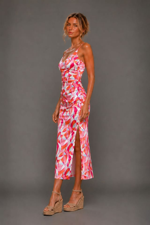 Vesper Vesper Women's Satin V Neck Midaxi Dress in Pink - 2