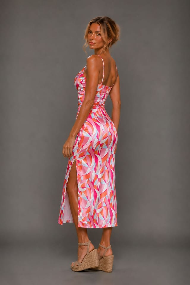 Vesper Vesper Women's Satin V Neck Midaxi Dress in Pink - 3