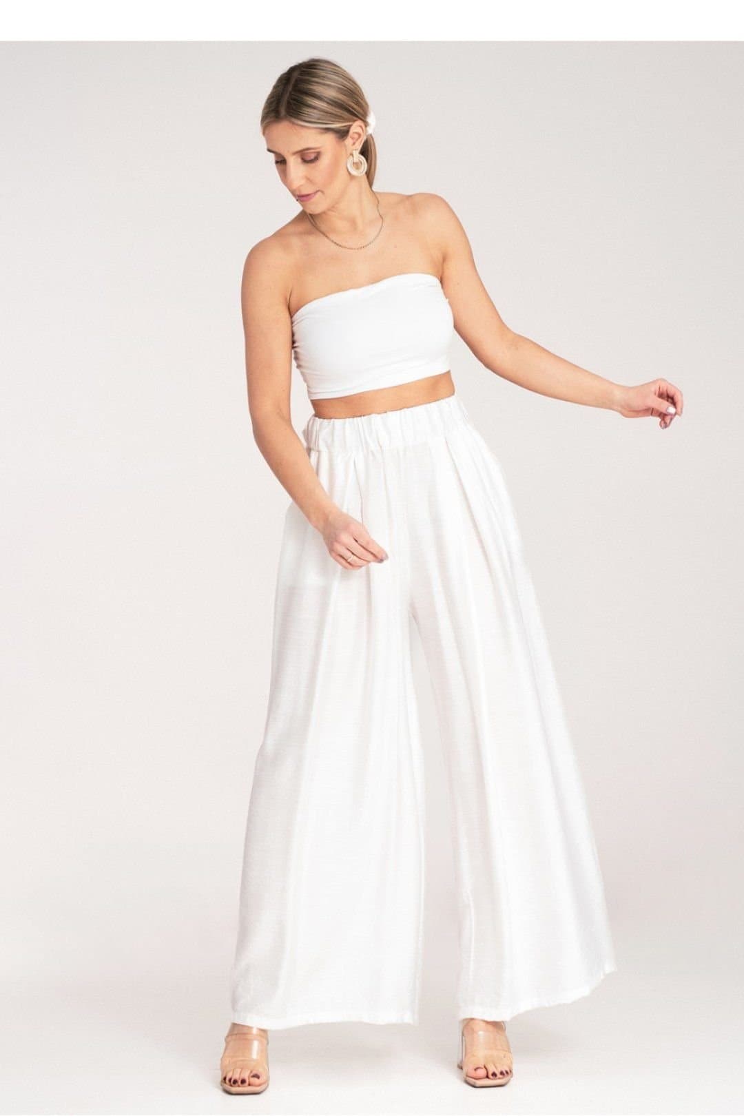 Love Lace Love Lace Women's Pleated High Waist Wide Leg Trousers Style 214843 in White