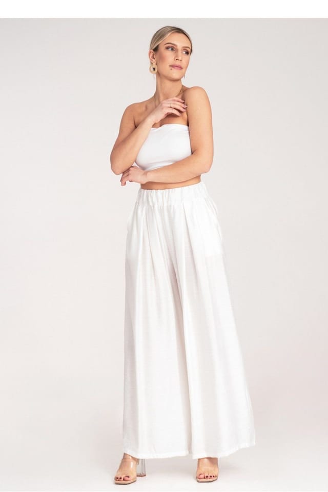 Love Lace Love Lace Women's Pleated High Waist Wide Leg Trousers Style 214843 in White - 2