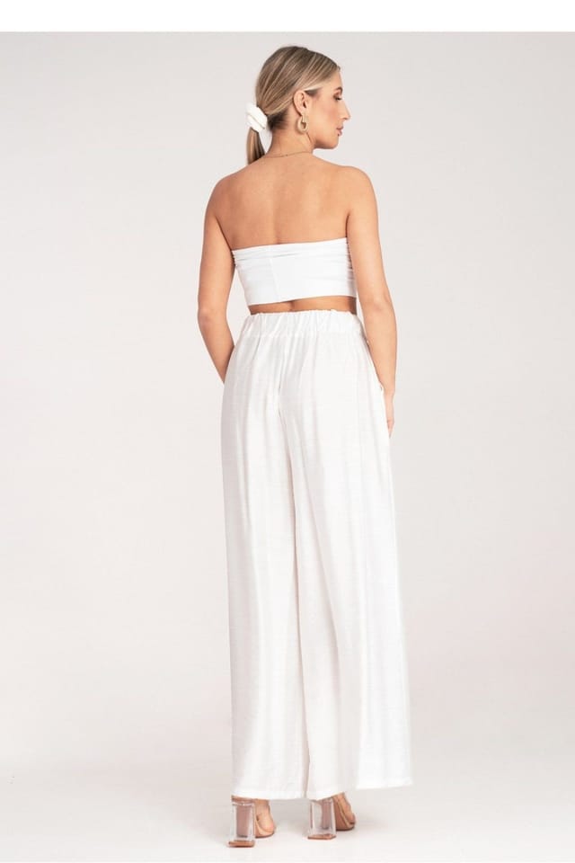Love Lace Love Lace Women's Pleated High Waist Wide Leg Trousers Style 214843 in White - 3