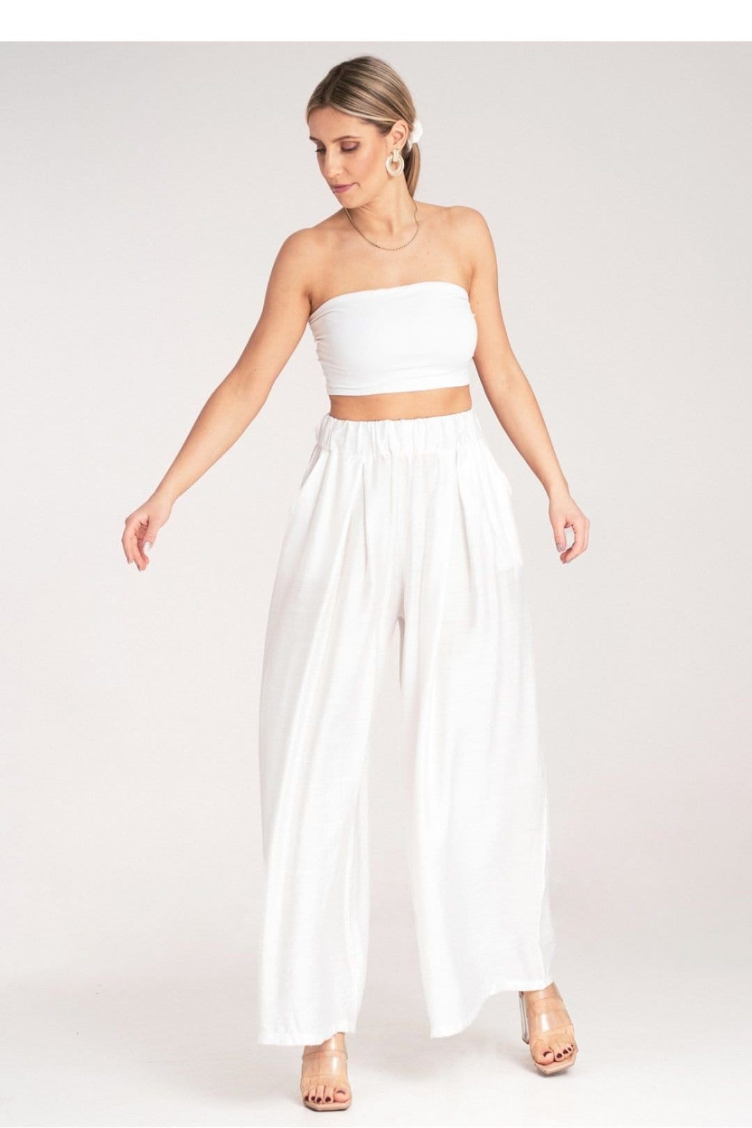 Love Lace Love Lace Women's Pleated High Waist Wide Leg Trousers Style 214843 in White - 4