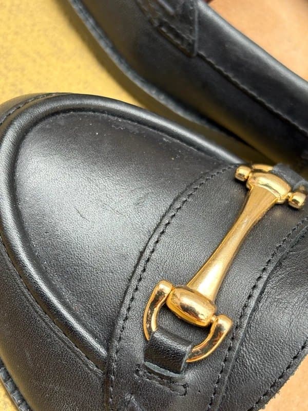 New Look New Look Bar Retro Style Black Leather Flat Shoes Size UK 7