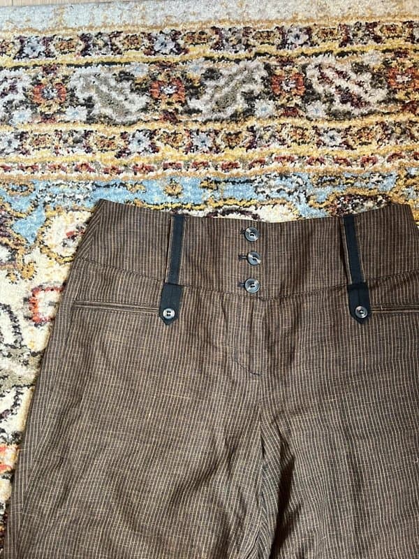 Vintage Vintage 90s style Next brown pinstripe 100% linen low rise wide leg trousers