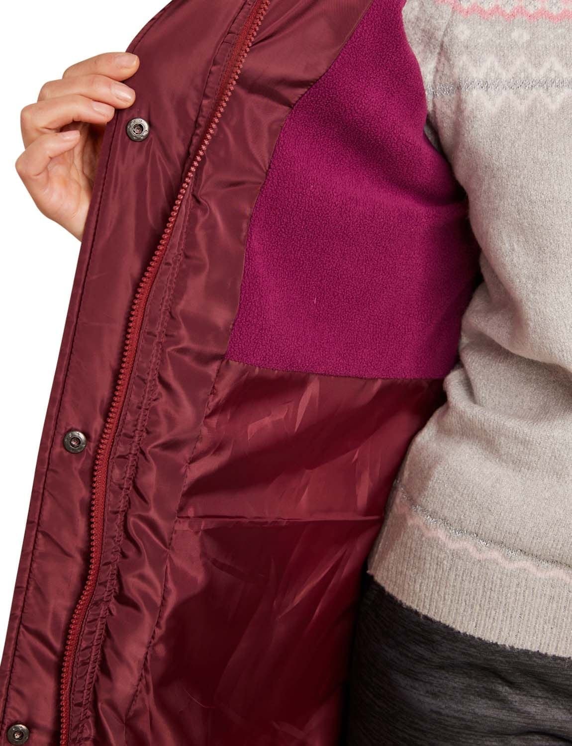 Amber Amber Women's Water Resistant Parka Style Jacket With Detachable Hood in Dark Red - 4
