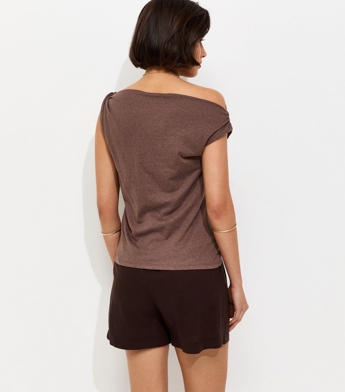 New Look Women's Dark Brown Textured Twist Shoulder Top New Look - 4