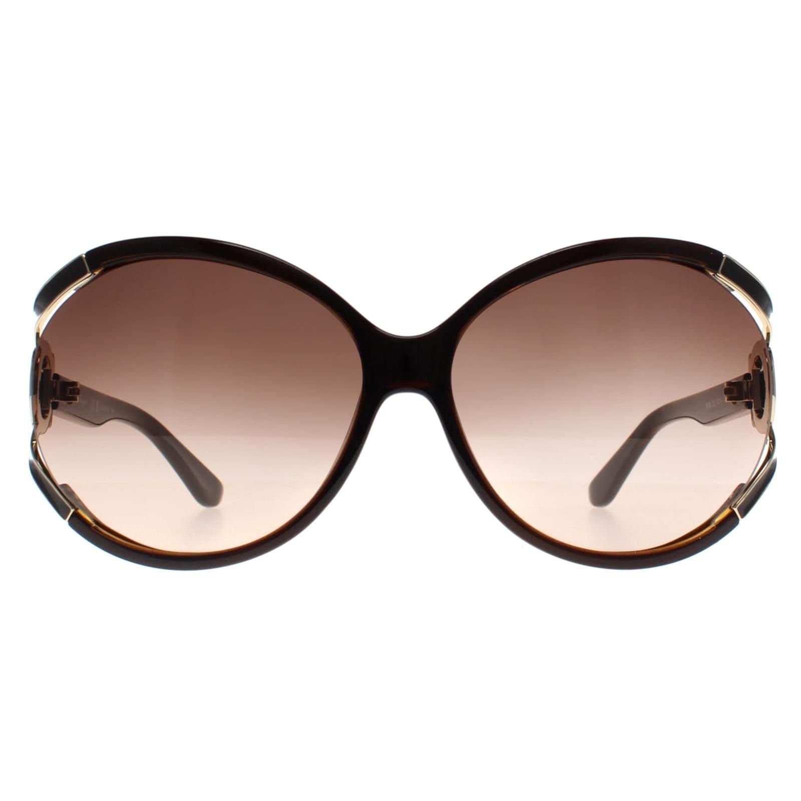 Salvatore Ferragamo Salvatore Ferragamo Women's Round Dark Brown Brown Grey Gradient SF600S