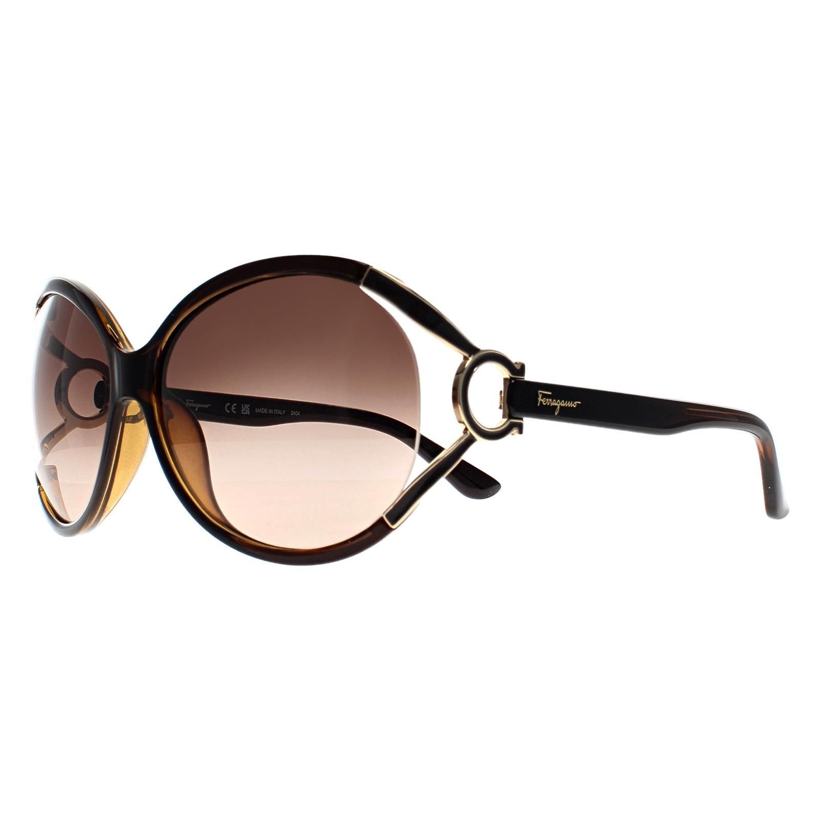 Salvatore Ferragamo Salvatore Ferragamo Women's Round Dark Brown Brown Grey Gradient SF600S - 2