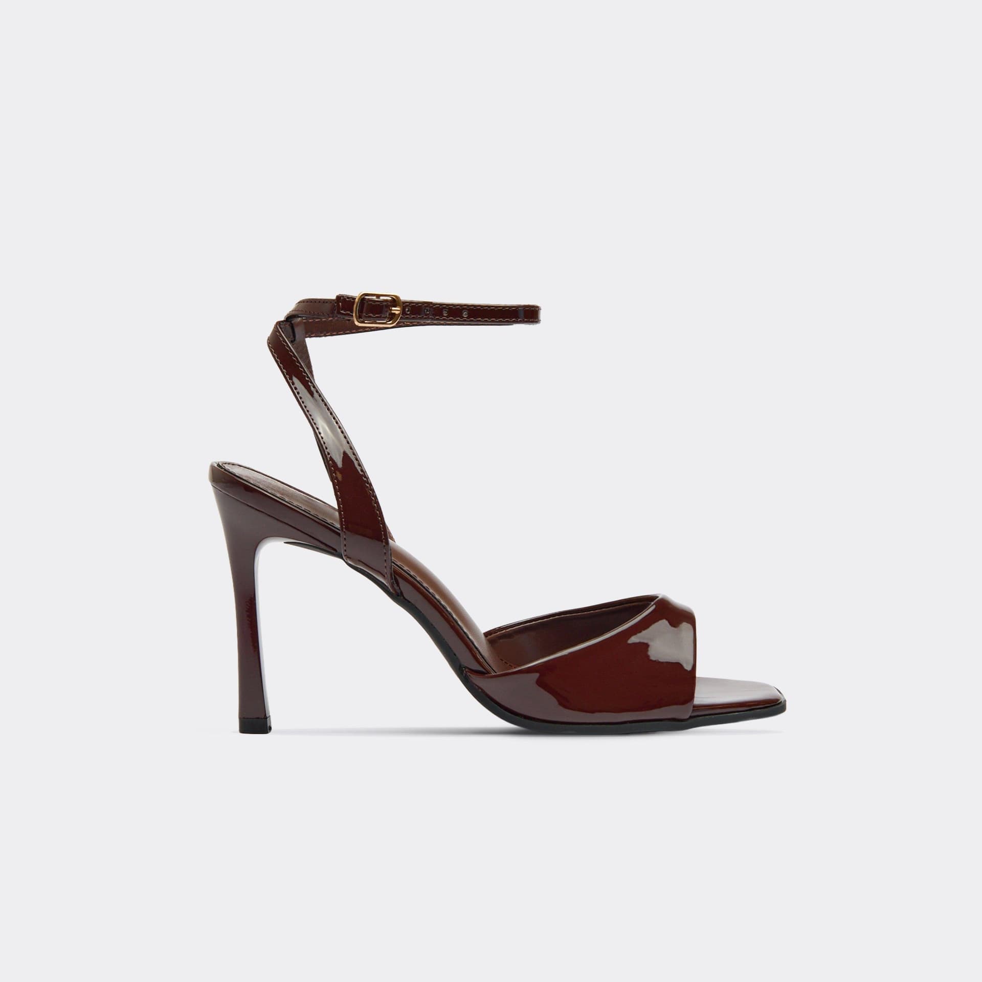 EGO Rocky Ankle Strap Peep Toe Heel In Brown Patent, Women's Size UK 3