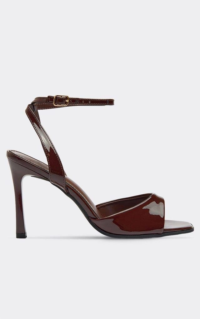 EGO Rocky Ankle Strap Peep Toe Heel In Brown Patent, Women's Size UK 3 - 2