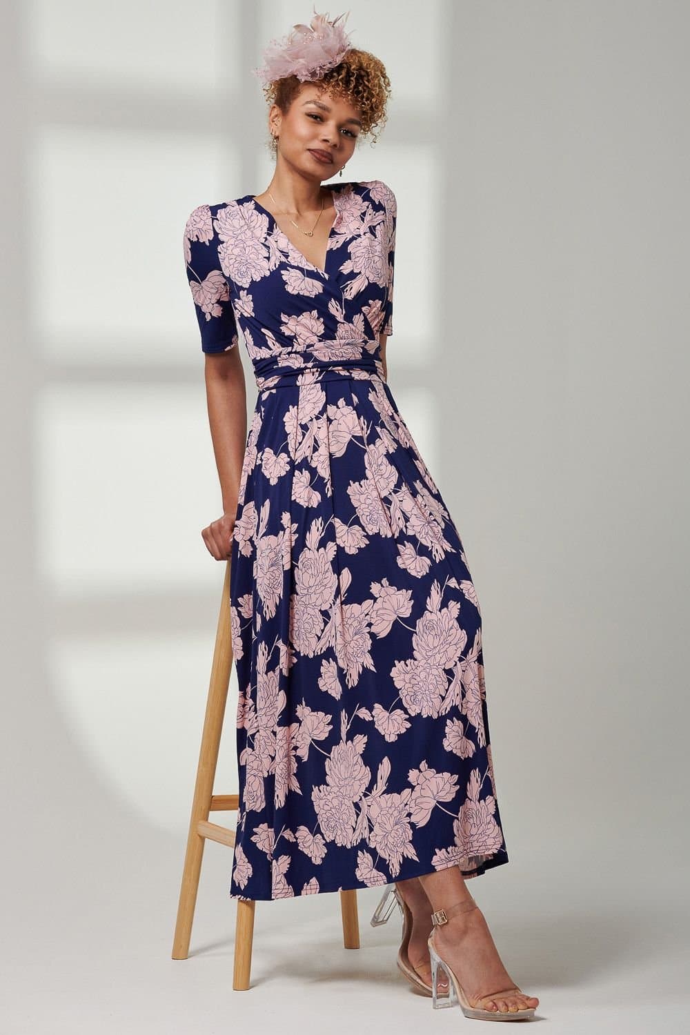 Jolie Moi Jolie Moi Women's Kenzie Half Sleeve Jersey Maxi Dress in Baby Pink