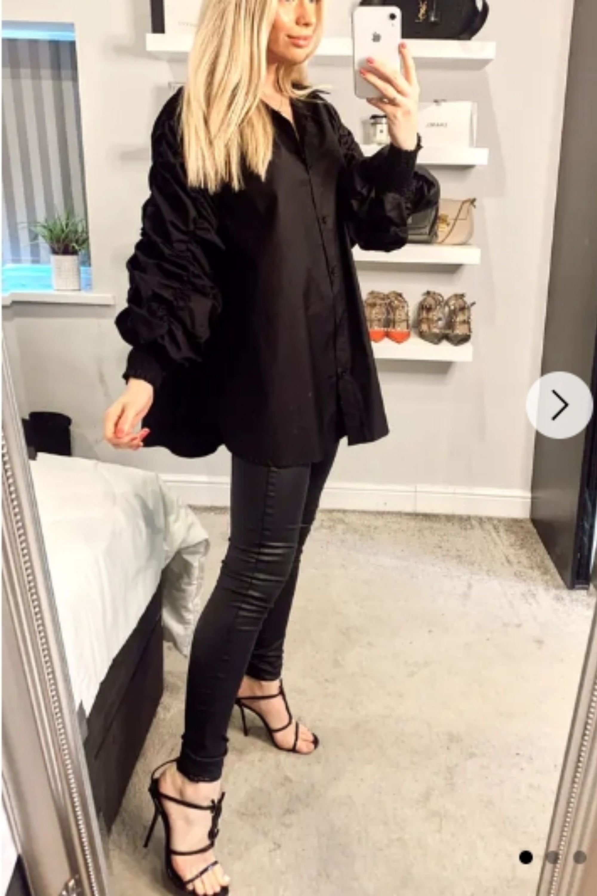 CY CY Women's Cotton Shirt With Ruched Sleeve In Black - 2