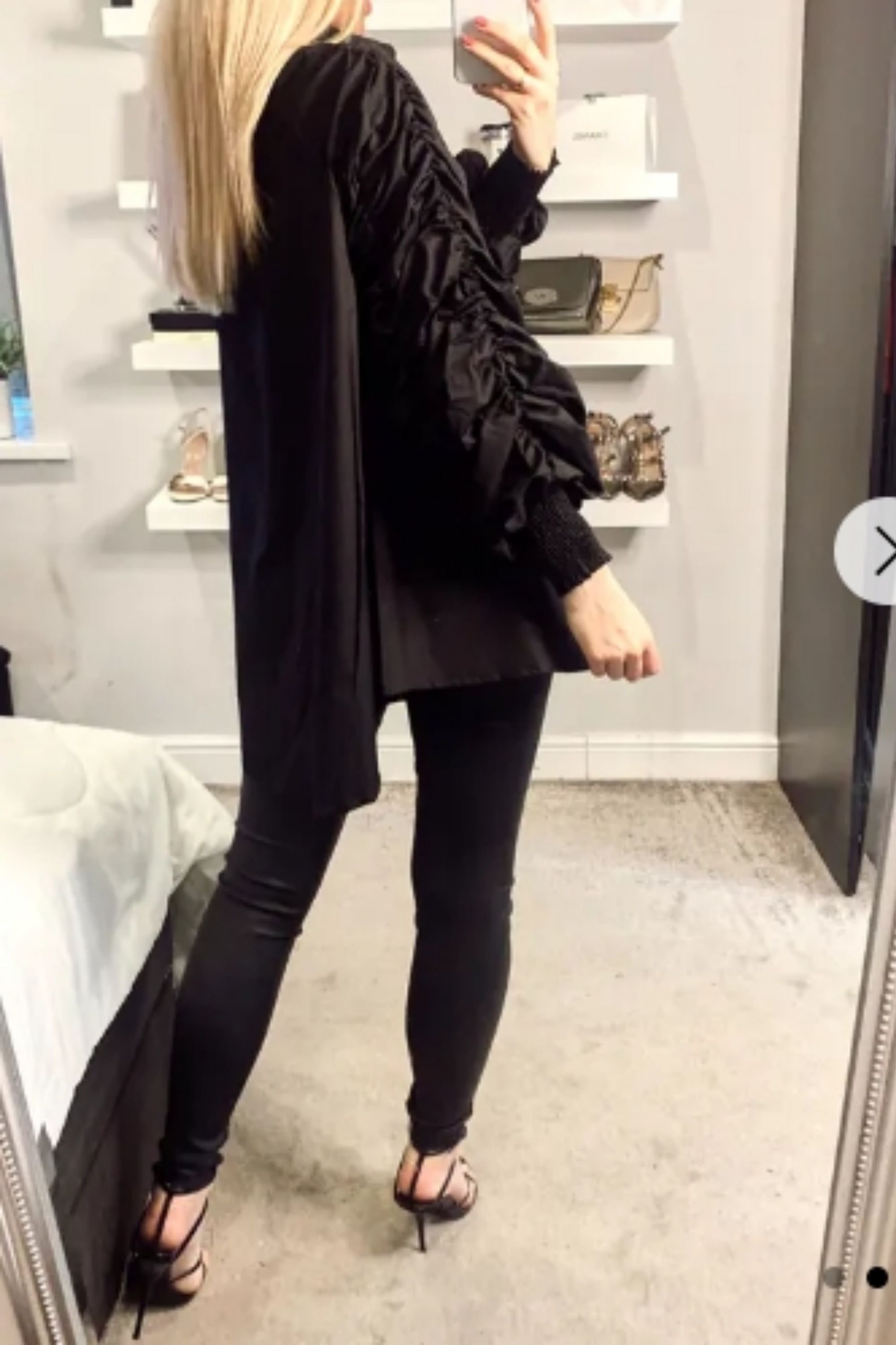 CY CY Women's Cotton Shirt With Ruched Sleeve In Black - 3