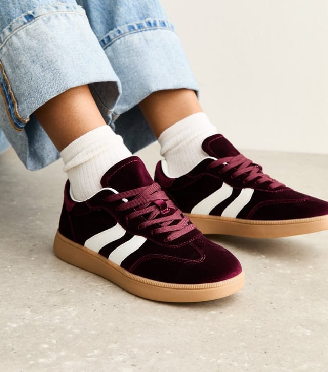New Look Women's Burgundy Velvet Contrast Panel Trainer Vegan New Look - 2