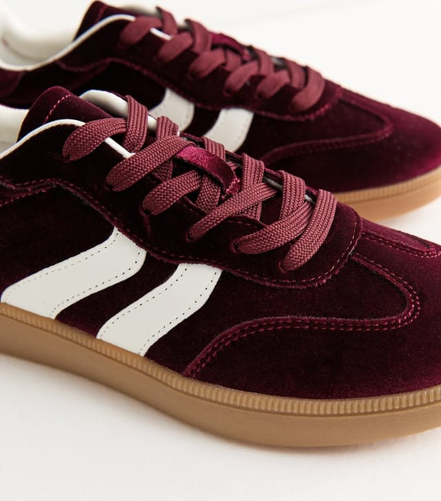 New Look Women's Burgundy Velvet Contrast Panel Trainer Vegan New Look - 3