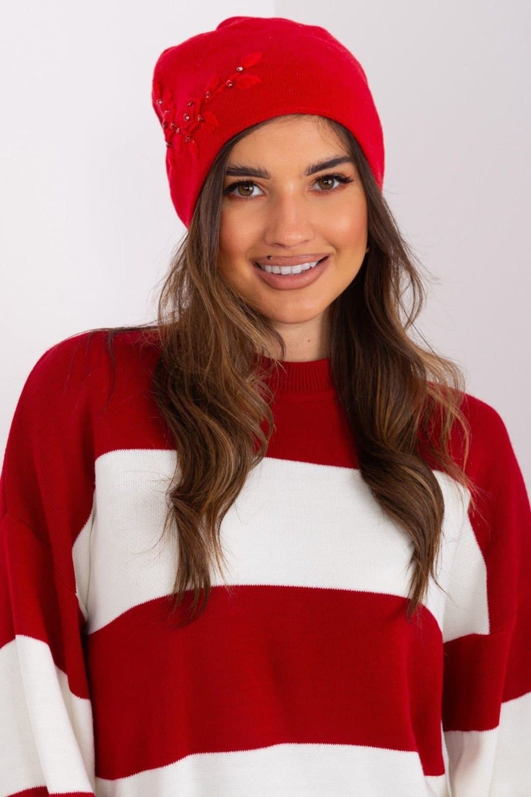 Love Lace Love Lace Red Warm Smooth Knit Winter Hat with Side Applique