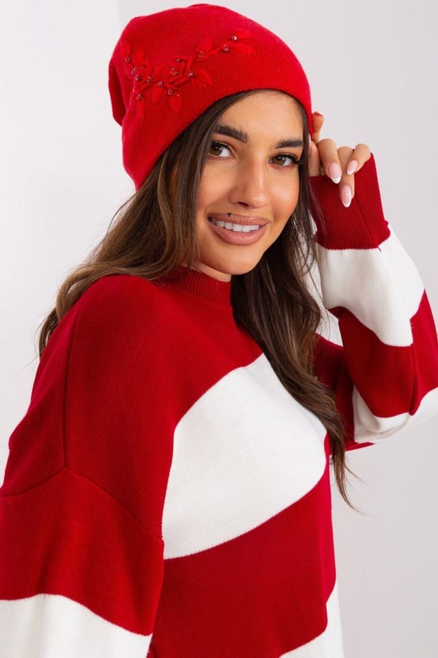 Love Lace Love Lace Women's Warm Smooth Knit Winter Hat with Side Applique Detail Comfort in Red - 2