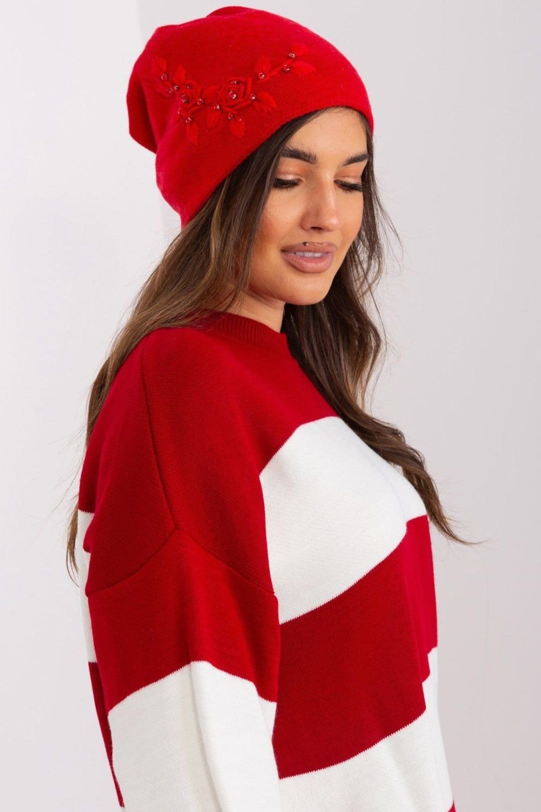 Love Lace Love Lace Women's Warm Smooth Knit Winter Hat with Side Applique Detail Comfort in Red - 4