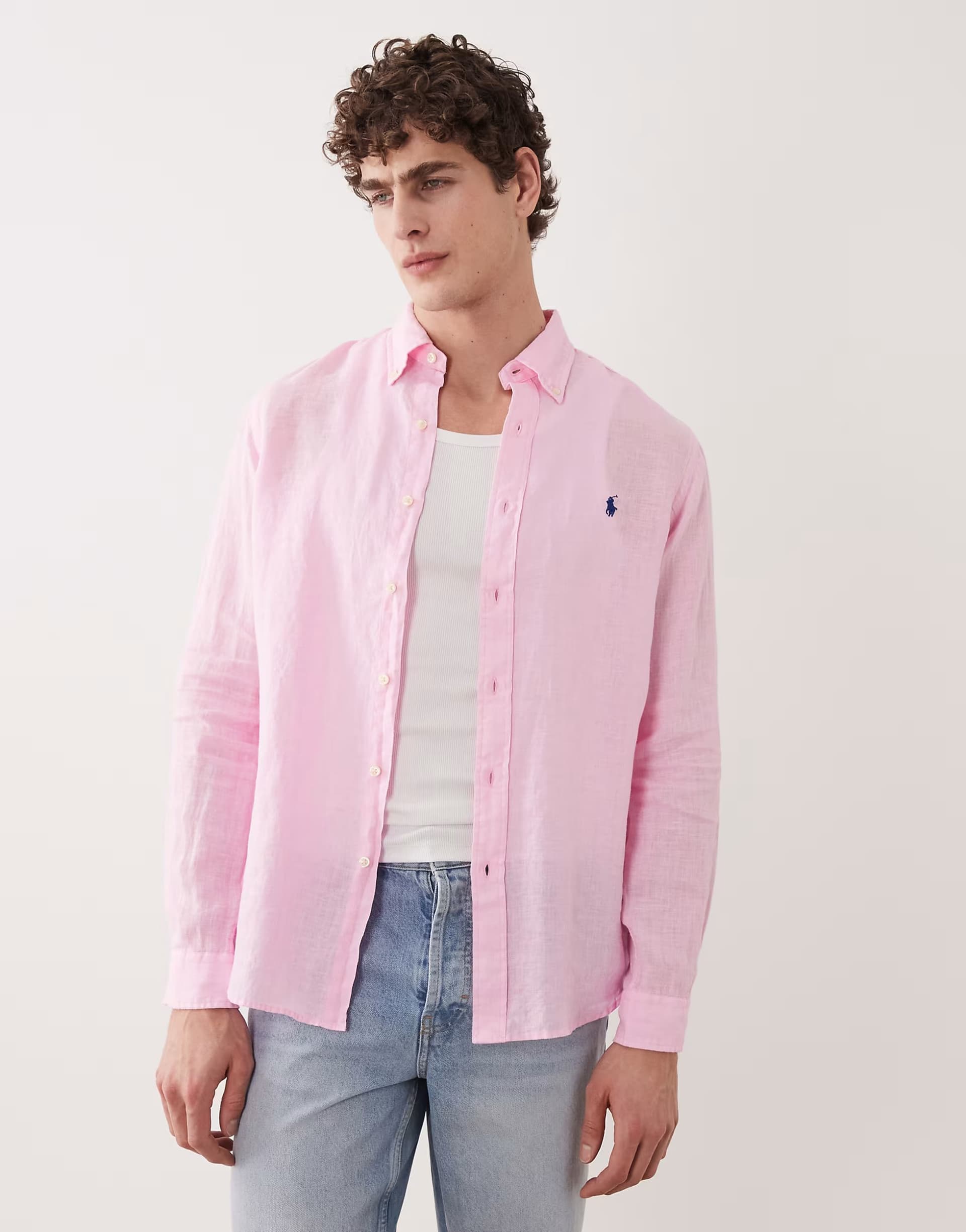 ASOS Polo Ralph Lauren Pink Linen Long Sleeve Shirt