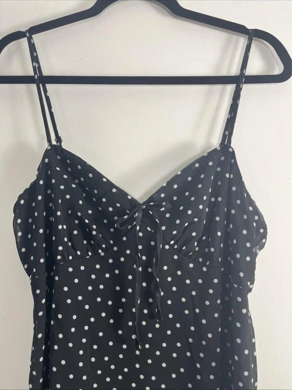 New Look New look - strappy chiffon polka dot dress - size 14 - black and white
