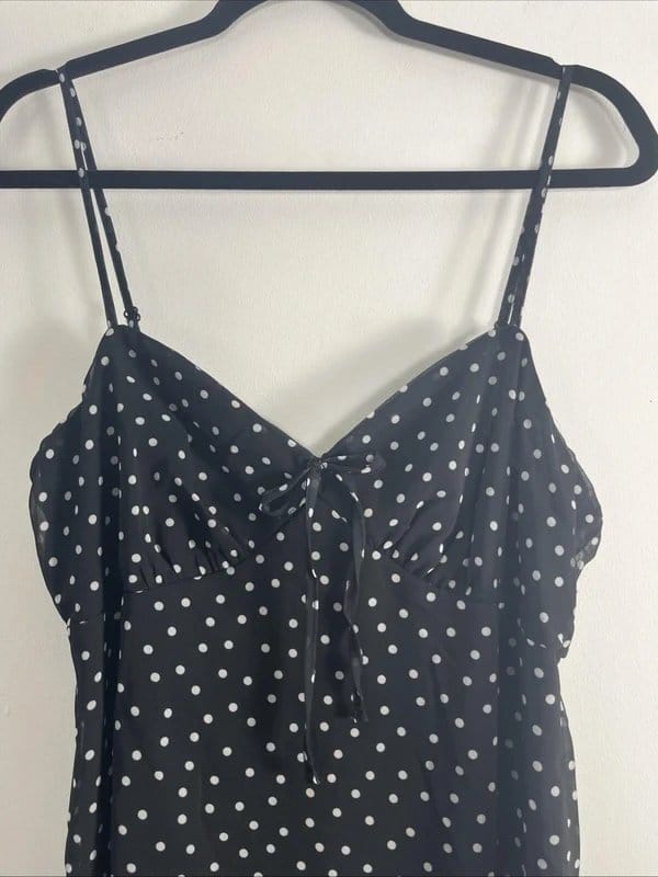 New Look Black and White Polka Dot Chiffon Dress - Size 14