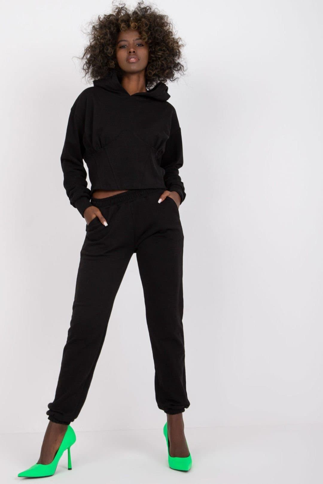 Love Lace Love Lace Black Corset Insert Hooded Sweatshirt Set with Pants