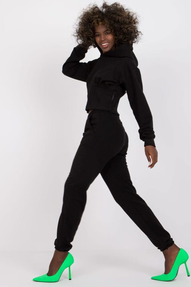 Love Lace Love Lace Women's Corset Insert Hooded Sweatshirt Set with Pants in Black - 3