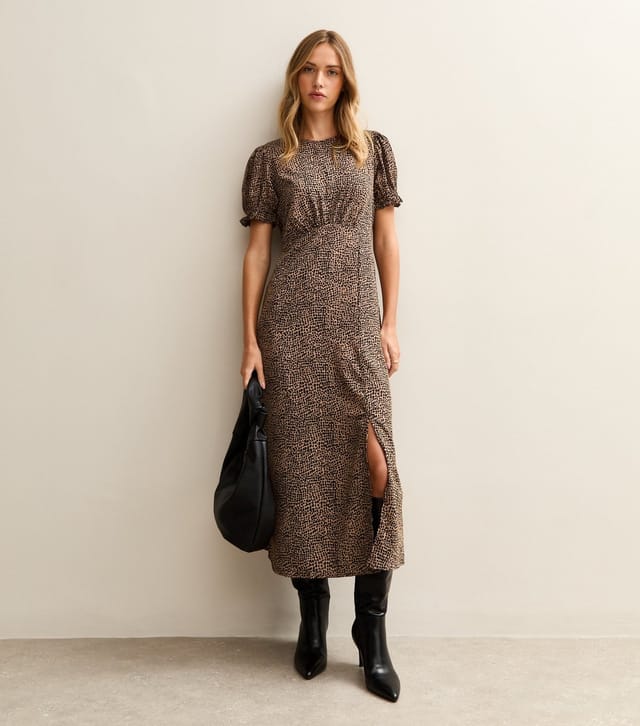 New Look Women's Brown Animal Print Puff Sleeve Midi Dress New Look - 3