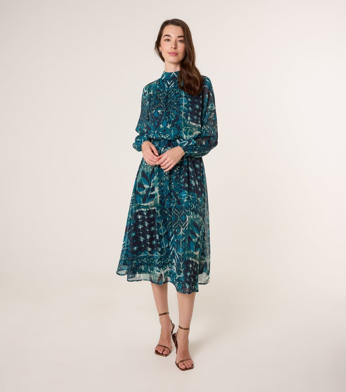 Blue Vanilla Women's Teal Pattern Print Midi Dress Blue Vanilla New Look