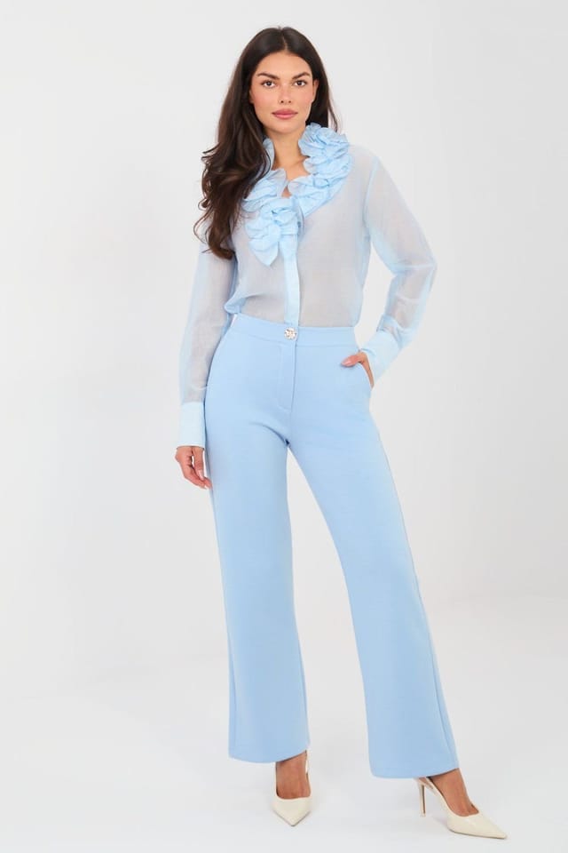 Love Lace Love Lace Women's Sheer Long Sleeve Shirt with Jabot Detail in Blue - 2