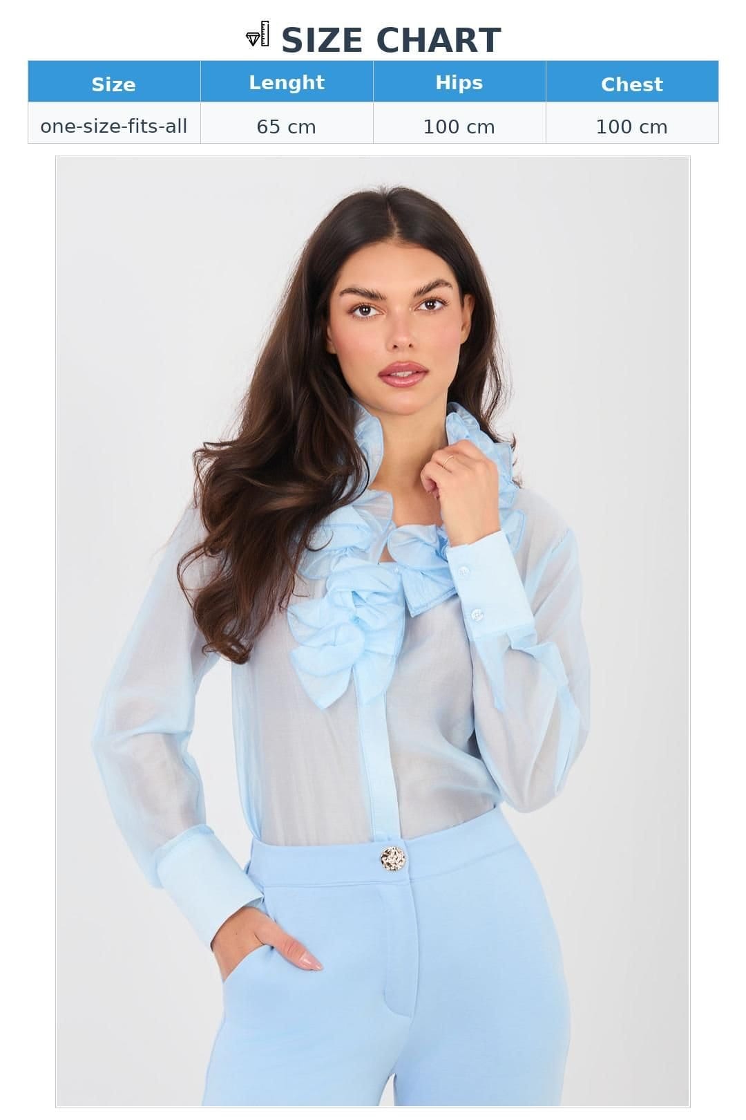 Love Lace Love Lace Women's Sheer Long Sleeve Shirt with Jabot Detail in Blue - 4